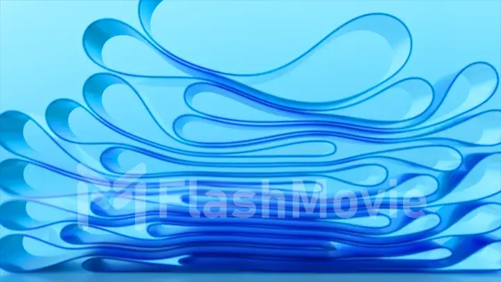 3D rendering of an abstract background. Transparent glossy glass tape lays down in layers. Curved wave in motion.