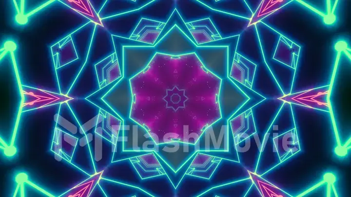 Disco shows a kaleidoscope background - 3d illustration flight in a retro 80s tunnel