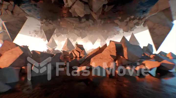 Decaying and recovering logos of the Ethereum cryptocurrency coin. Fantastic destruction concept with sun lighting. 3d animation of seamless looping