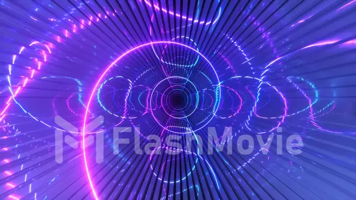 Gradient neon spiral tunnel background. Endless flight forward. Modern neon lighting. 3d illustration