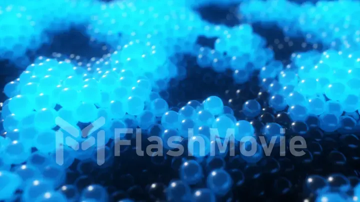 Dynamic glowing balls in blue color with abstract movements. 3d illustration