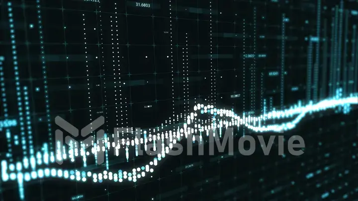 Abstract background with floating graph flowing counters of numbers and equalizer 3d illustration