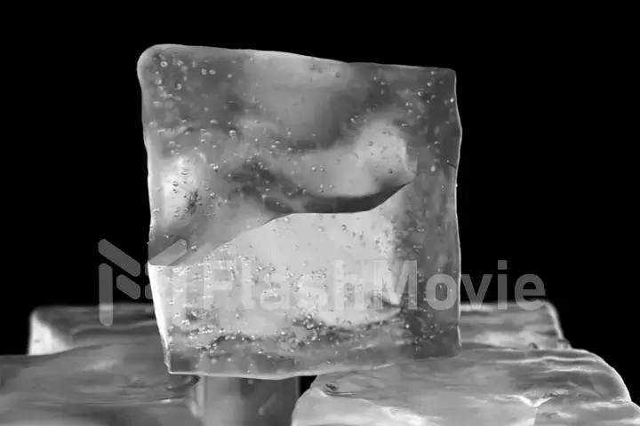 Ice cubes on a black isolated background with depth of field 3d illustration