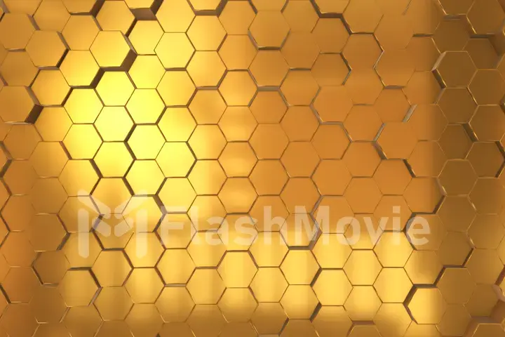 Abstract 3d illustration background made of shining golden hexagons