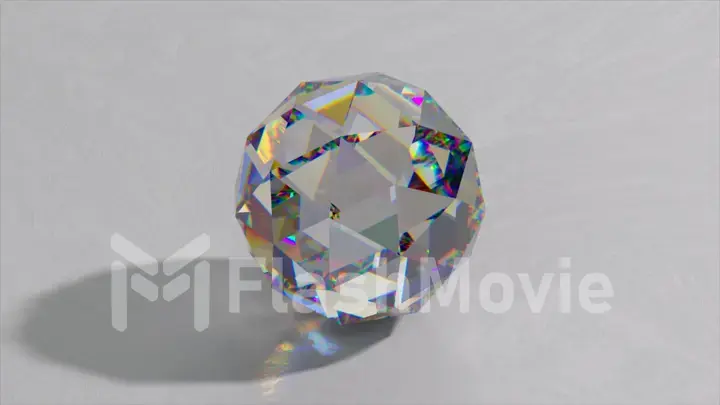 A big diamond lies on a white surface. Changing lighting. Shadow. rainbow light. 3d illustration