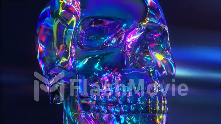 Human skull reflective background environment. Colorful iridescent neon spectrum. 3d illustration