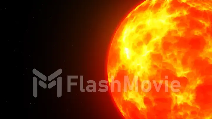 The burning sun in space among the stars copy space