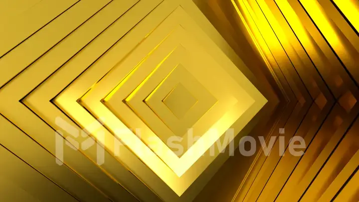 Gold abstract pattern of squares with the effect of displacement. Gold circles wave gradient. 3d illustration