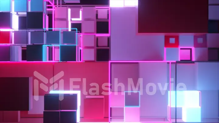 Abstract background with motion cubes. An array of different sized squares in a grid. 3d illustration