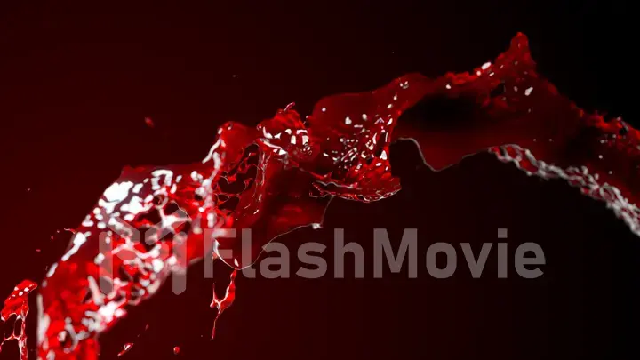 Spectacular splash of wine in slow motion on red background 3d illustration