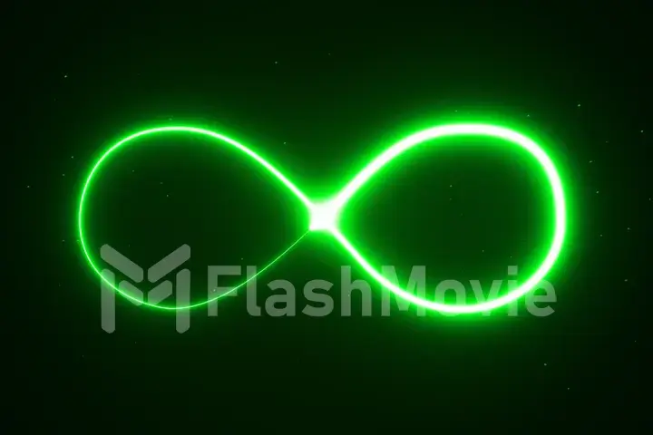 Illustration appearance of infinity shape from green neon on dark background.