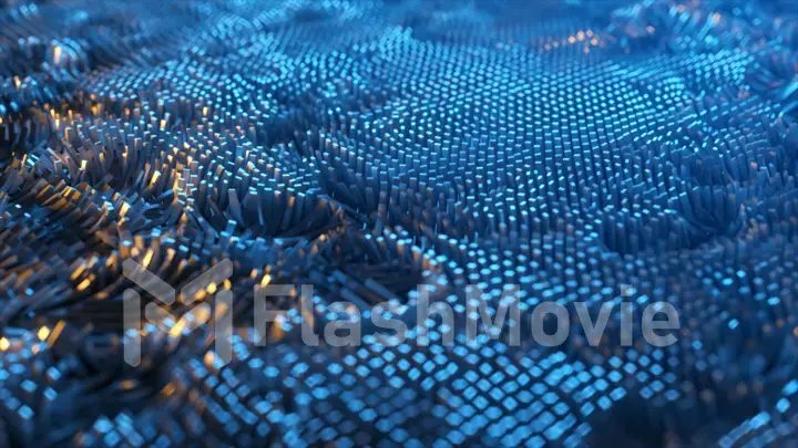 Abstract background of thousands of rectangles creating a wave surface. Modern neon lighting. Business concept. 3d illustration
