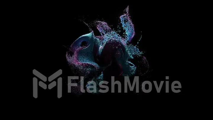 Whirlwind of colored particles on a black isolated background. Video animation with surreal liquid color mixing splash