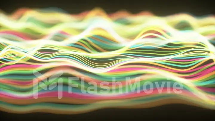 Abstract wave surface. Big data of particles. Futuristic neon glowing surface. Abstract motion background. 3d illustration