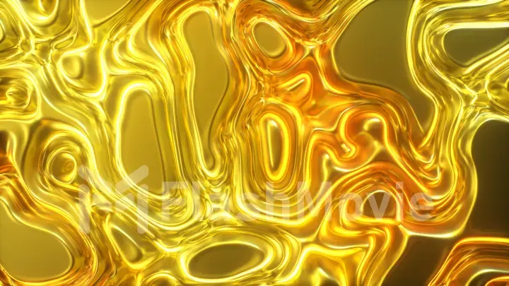 Abstract gold silky fabric forms beautiful folds. 4k 3D animation of wavy surface forms ripples like in fluid surface and the folds like in tissue. 3d illustration