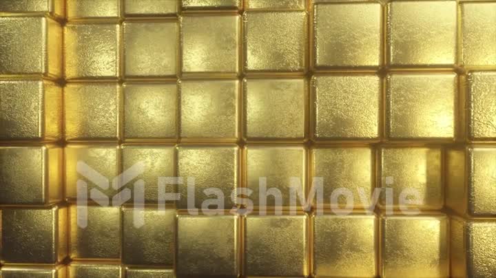 Beautiful abstract golden cubes. The golden wall of blocks is moving. Seamless loop 4k cg 3d animation