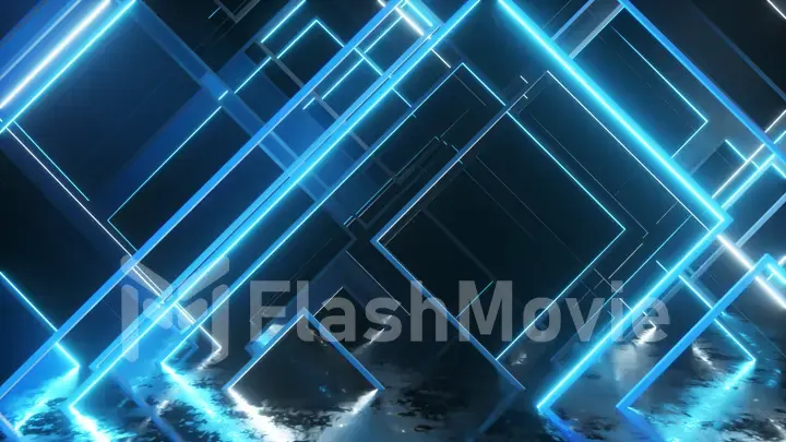 Movement of glass neon blocks. Modern ultraviolet lighting. 3d illustration