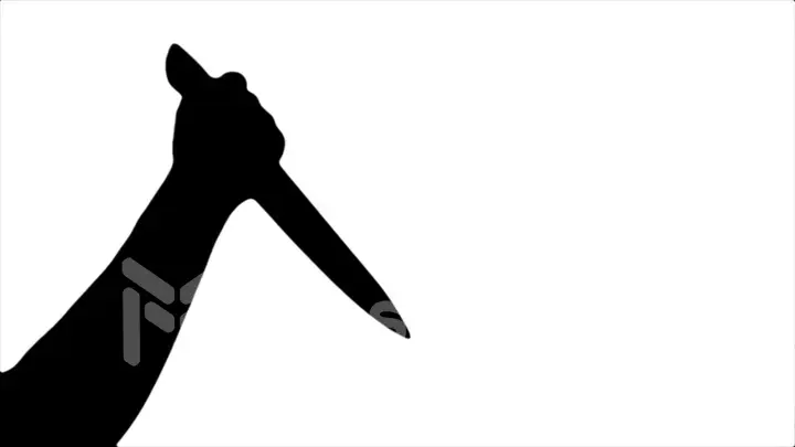 Black silhouette of a beating knife in hand on a white background