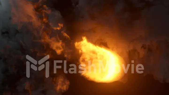 A raging fireball in an enclosed space with thick clouds of smoke and bright flames. 3d illustration
