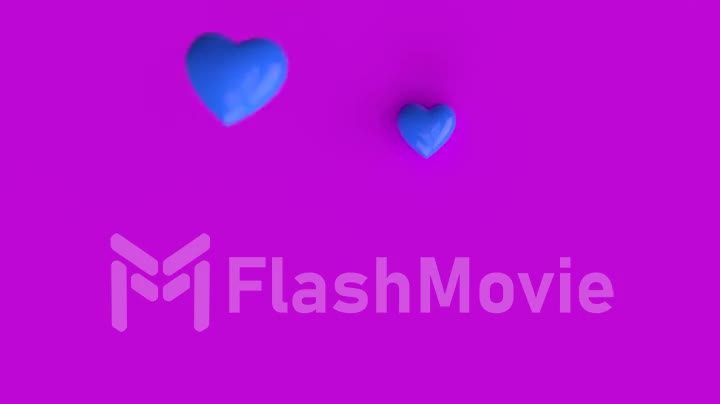 Falling blue hearts forming a smiling emoticon on a pink background. 3d animation