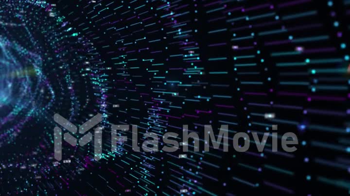 3D Big Data Digital tunnel square with futuristic matrix. Technological and related motion background.