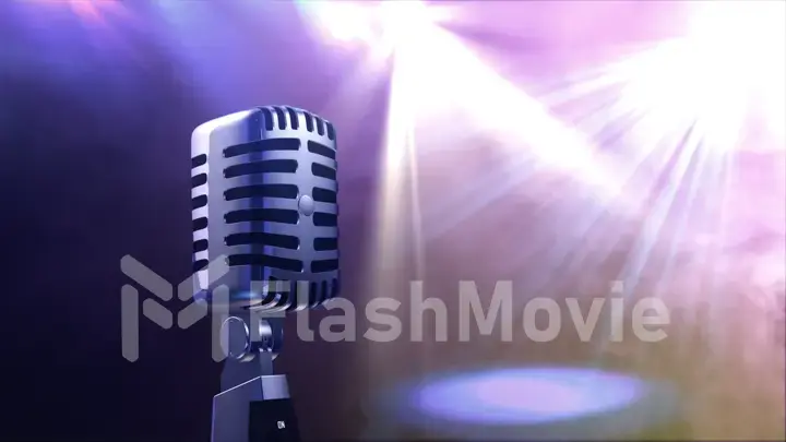 Old retro microphone with stage lighting background 3d illustration