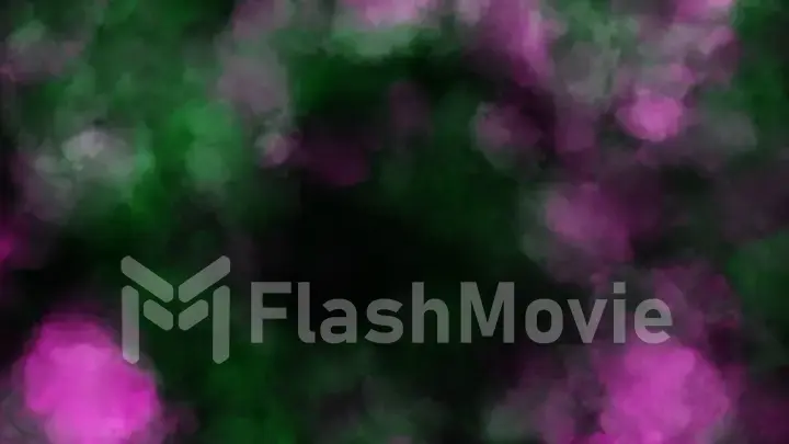 Colorful puffy puffs of smoke on an isolated black background. Overlay VFX Element. Modern colorful turquoise purple light spectrum. Haze background. 3d illustration