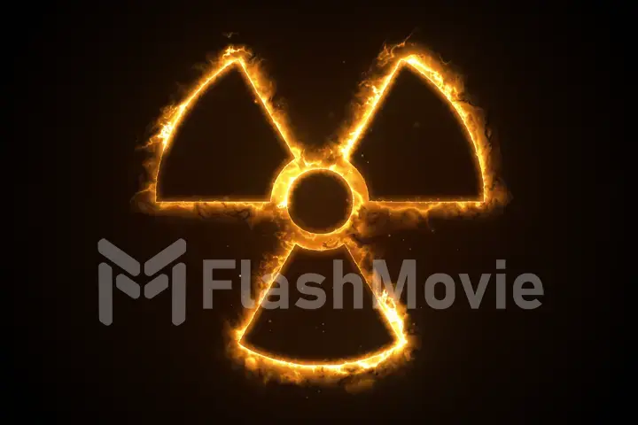 3d illustrationof fire or flow energy from nuclear and biohazard symbols.