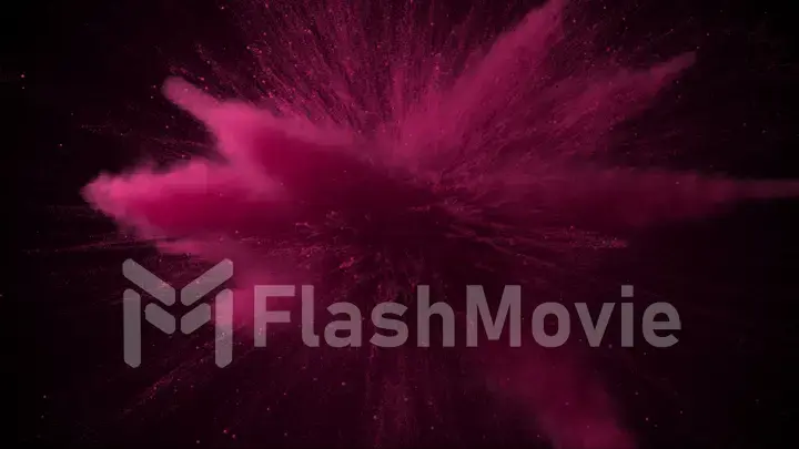 3d illustration of purple colored powder explosion isolated on black background.