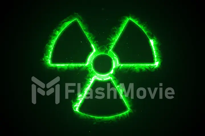 3d illustration of green fire or flow energy from nuclear and biohazard symbols.