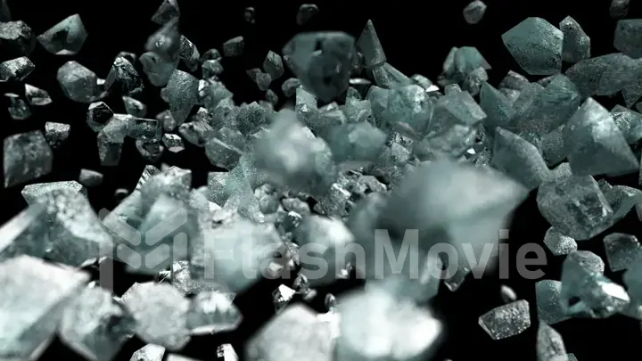 Ice chunks flying up in the air in slow motion. 3d illustration