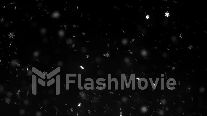 Falling snowflakes, magic snow black background 3d illustration