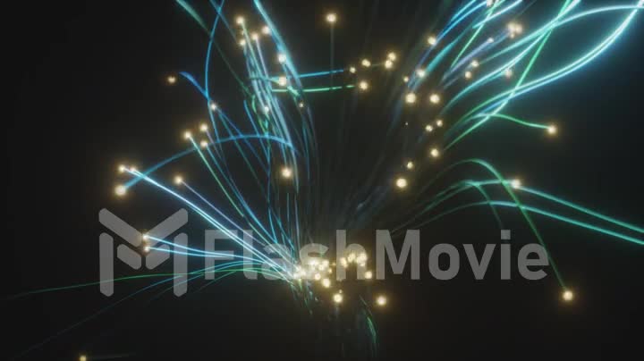 Abstract optical fiber spreads on the black background