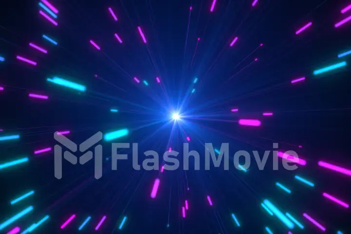 Abstract multicolored blasts of digital neon fireworks 3d illustration