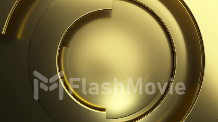 Gold modern business video background. 3D texture animation with rotating parts of a circle. Spiral surface concept. 3d render of a seamless loop.