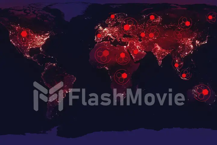Global map of the world of the spread of viral infection. Medical 3d illustration.. Pathogen respiratory influenza covid virus cells.
