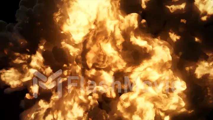 Ultra realistic explosion with thick black smoke on an isolated black background 3d illustration