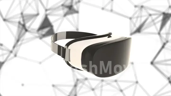 3d illustration of flying VR Headset with glossy surface