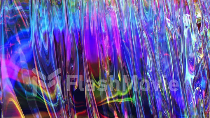 Folds on the surface of a transparent iridescent fabric. Blue pink color. Texture. Close-up. 3d illustration