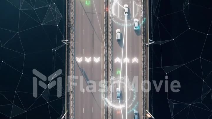 4k aerial view of driverless or autonomous car