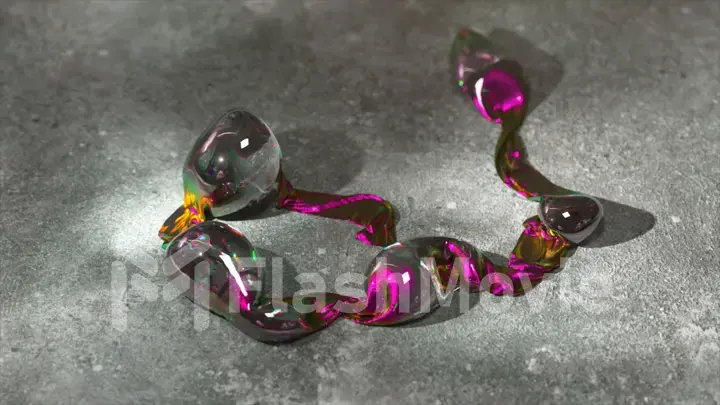 Abstract concept. Transparent iridescent bubbles are inflated on a metal strip. Color refraction. Liquid. Rainbow.
