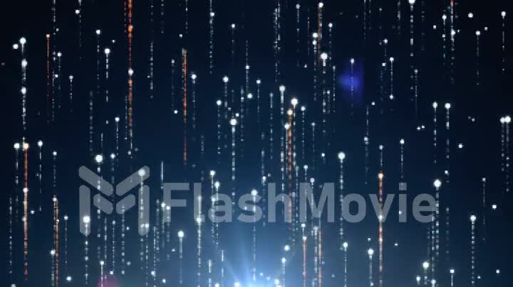 Abstract technology background with animation of fast flying flickering code particles as data transfer. Seamless loop 3d render. Modern blue color spectrum