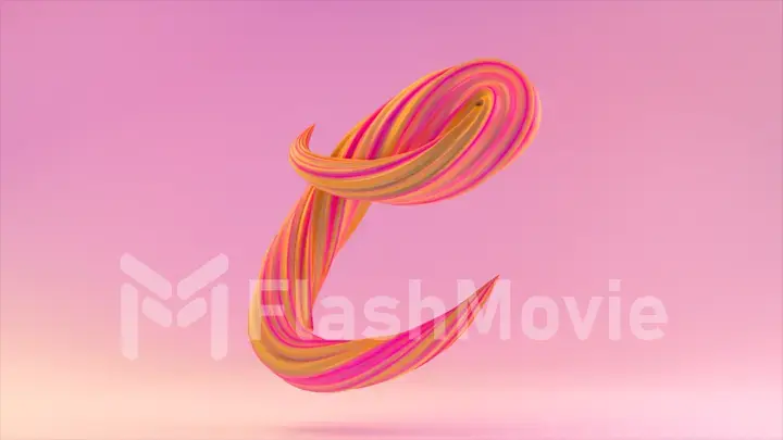 Collection Winding Alphabet. Unique twisted letters. Pink yellow. Letter C. 3d Illustration