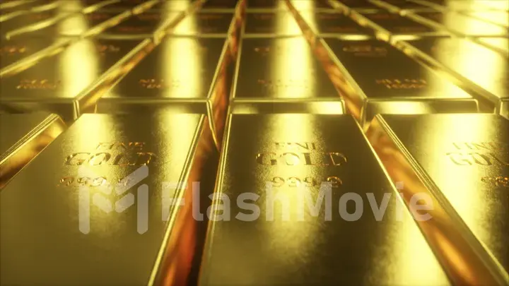 3d illustration of sliding camera view on gold bars