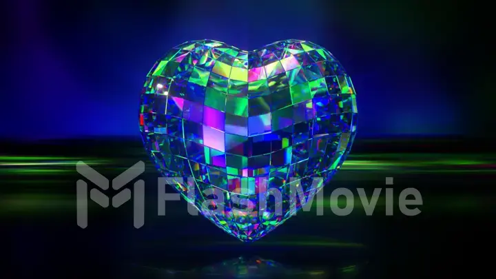 Diamond heartbeat. Crystal heart on a dark background. 3d illustration