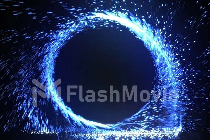 Abstract fire ring of blue flame fireworks burning. Sparking fire circle pattern or cold fire or fireworks in black background. 3d illustration