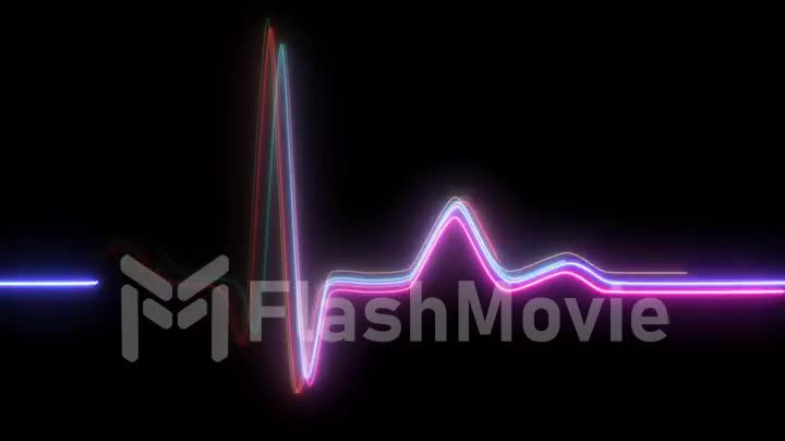 Neon heartbeat on black isolated background