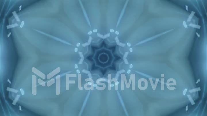 VJ Fractal blue kaleidoscopic background.Background blue motion with fractal design on black background. Disco spectrum lights concert spot bulb. Light Tunnel. Seamless loop.