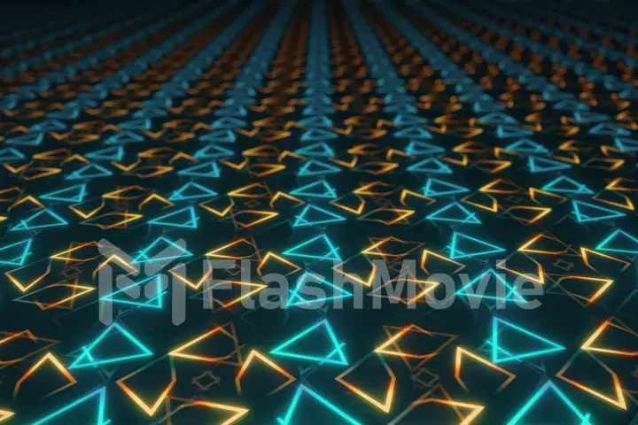Abstract background of colorful symmetrically rotating triangles 3d illustration