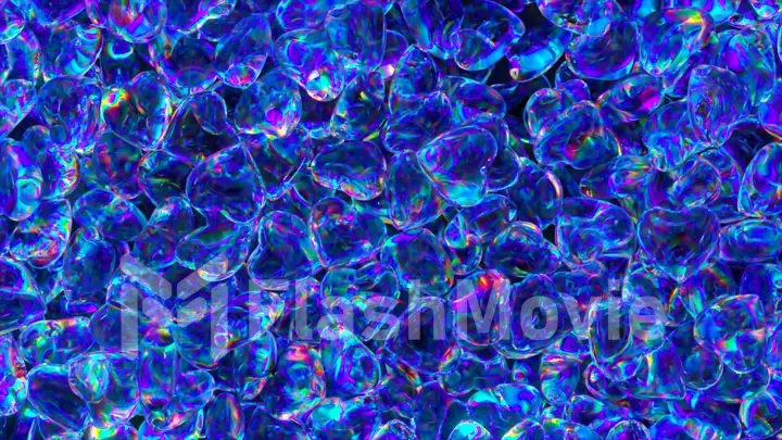 Love concept. Lots of blue diamond hearts. Rainbow. Neon color. Valentine's Day. 3d illustration